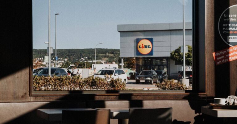 Lidl accessibility - A Lidl store seen from the window of a coffee shop